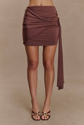 Alicent Slinky Beaded Mini Skirt - Chocolate